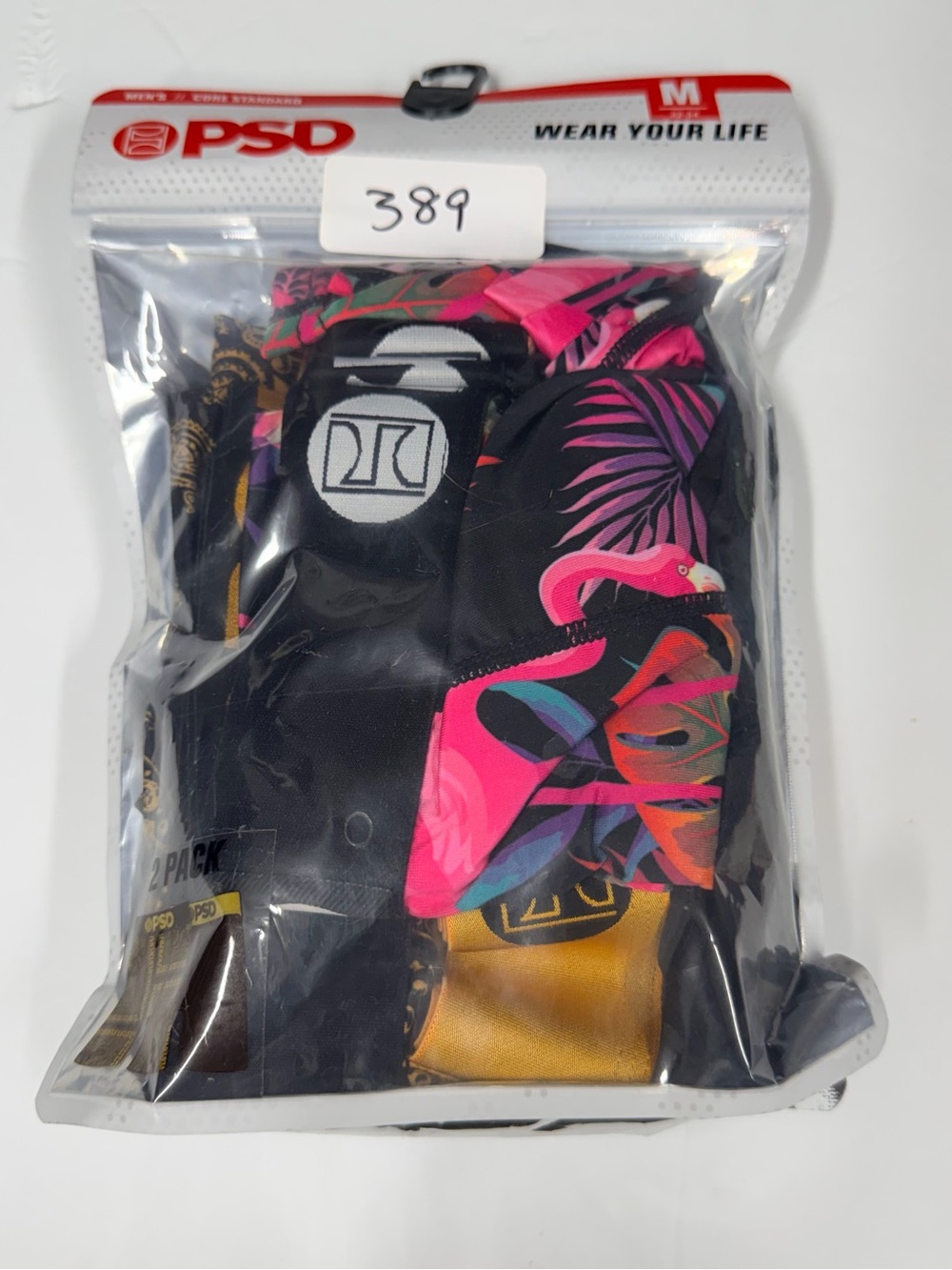 PSD Men's Boxer Briefs - Black with Pink and Gold Tropical Print